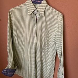 Flor Da Liso button down long sleeve lime & white